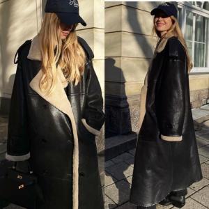 Black Faux Fur Leather Oversize Jacket