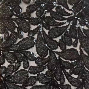 Black floral leaf beaded sequin lace fabric China fabric supplier for zara    