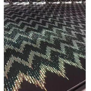 Black gold geometric wave pattern beaded sequin fabric China fabric supplier for zara    