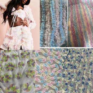 Colorful 3D three-dimensional floral embroidery Fabric China fabric supplier for Zara