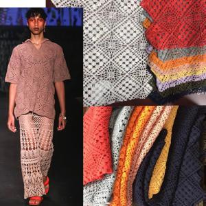 Colorful cotton openwork crochet knitting fabric China fabric supplier for Zara