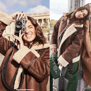 Dark Brown Faux Fur Suede Aviator Jacket