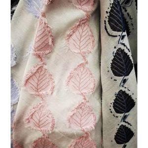 Mix Color Leaf Pattern Embroidery Beige Cotton Linen Fabric China Fabric Supplier for Zara