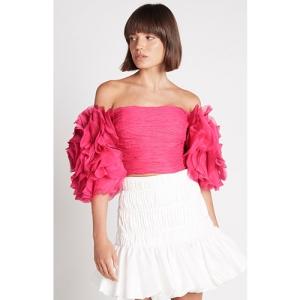 Off Shoulder Ruffle Sleeves Crop blouse In Red with White Skirt