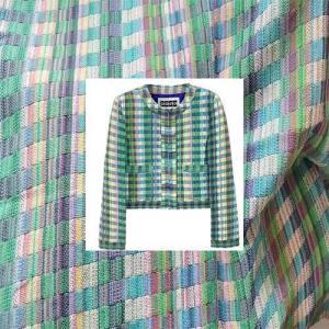 Rainbow colored mixed plaid tartan tweed fabric similar to Chanel style Chinese fabric supplier for Zara