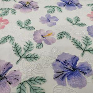 White and Blue Floral Embroidery Fabric China Fabric Supplier for Zara