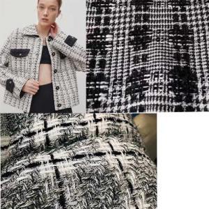 black and white plaid tartan tweed fabric similar to Chanel style Chinese fabric supplier for Zara 