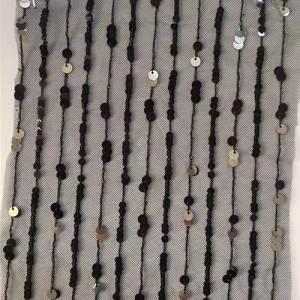 black beaded sequin lace striped fabric China fabric supplier for zara
