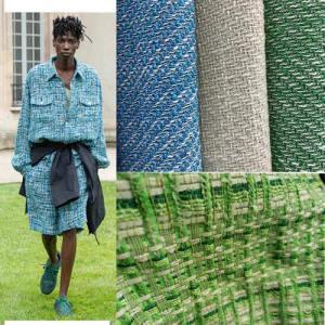 green and blue plaid tartan tweed fabric similar to Chanel style Chinese fabric supplier for Zara