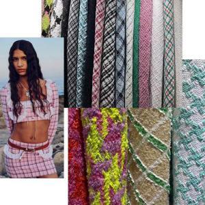 green and brown plaid tartan tweed fabric similar to Chanel style Chinese fabric supplier for Zara
