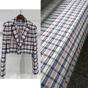 pink and blue plaid tartan tweed fabric similar to Chanel style Chinese fabric supplier for Zara