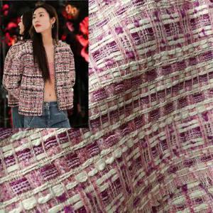 pink and white plaid tartan tweed fabric similar to Chanel style Chinese fabric supplier for Zara