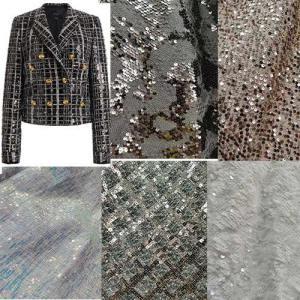 polyester White oatmeal black light color illusion beads Sequins and plaid tartan tweed fabric similar to Chanel style Chinese fabric supplier for Zara